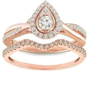 10kt Rose Gold 1/2 CT diamond bridal engagement ring set size 7